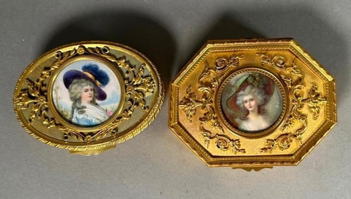 Two French Gilt Bronze Boxes with Miniatures