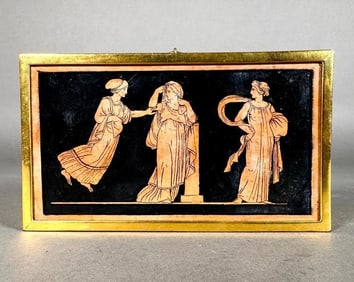 Small Neoclassical Painting on Marble and Tin Box with Neoclassical Design