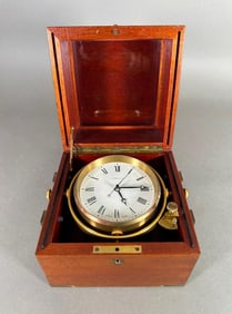 Tiffany & Co. Marine Chronometer Style Mahogany Desk Clock