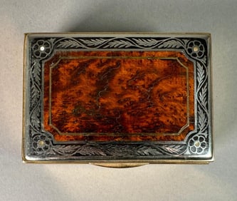 Burlwood and Silvered Metal Inlaid Cigarette Box
