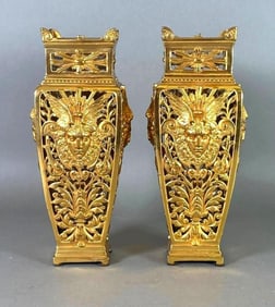 A Pair of French Reticulated Brass Vases, late 19th-Early 20thc.