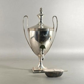 English Silver Plate Tea Urn and Condiment Box