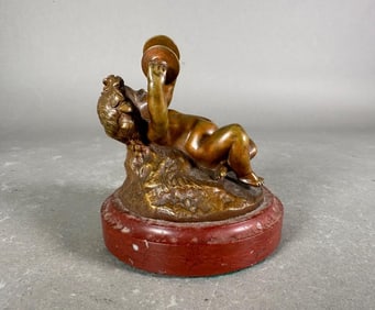 Louis Kley Bronze Cabinet Sculpture of a Cymbal Playing Putto