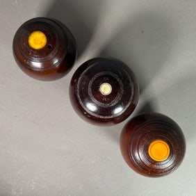 Three English Hardwood Lawn Bowling Balls, 19thc.