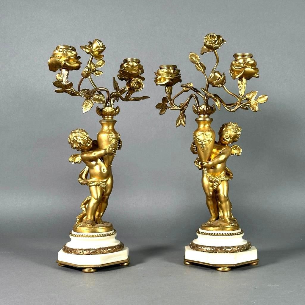 Pair of French Gilt Bronze Two Light Figural Candelabra (1 of 12)