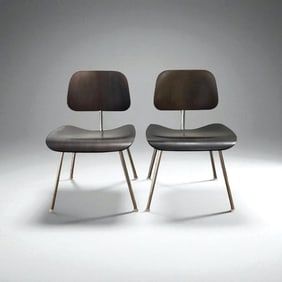Pair of Charles and Ray Eames Molded Plywood DCM Dining Chairs