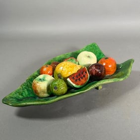 Majolica Leaf Dish with Fruits