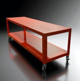 Orange Powdercoated Metal Two Tier Stand on Casters
