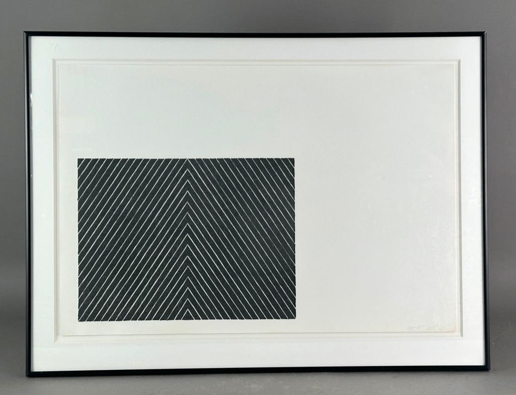 Frank Stella Lithograph, "Point of Pines": Frank Stella (American 1936-2024 ) "Point of Pines," 1967, lithograph on paper, from the series "Black Series II," signed in pencil and dated lower right, numbered 82/100, printed by Robert de Rocha a