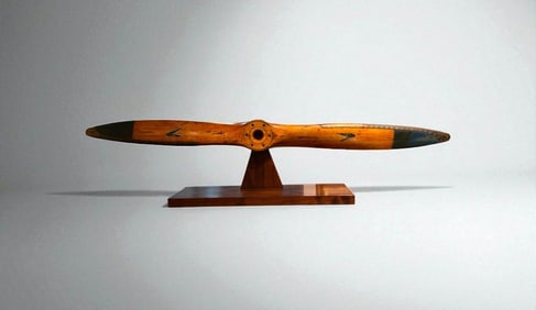 G.B. Lewis Company Wood Airplane Propeller on Stand, ca. 1920's