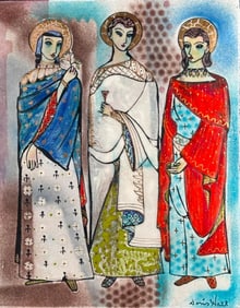Large Enamel on Copper Plaque by Doris Hall, The Three Marys