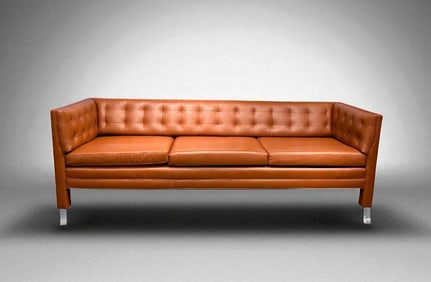 Marge Carson Vintage 1950's Style Leather Sofa