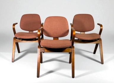 Three Joe Atkinson for Thonet Bentwood Upholstered Armchairs