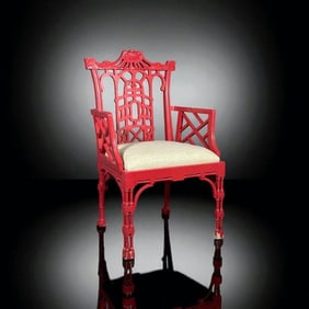 George II Style Painted Pagoda Chinoiserie Armchair