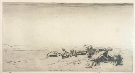 James McBey Etching, "Sinai, Midday Halt"