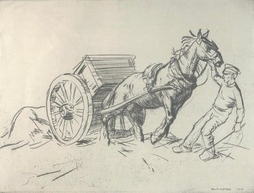 Edmund Blampied Drypoint, "Work in the Fields"