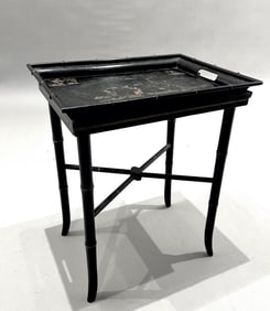 Italian Petite Chinoiserie Tole Tray on Stand