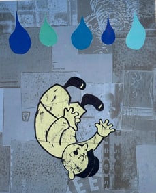 Marty Ackley Lithograph and Collage, "Idle Portions"