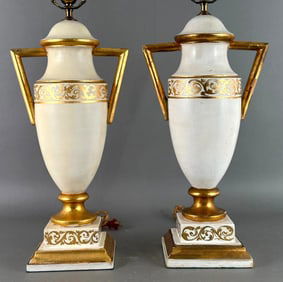 Pair of White Painted and Gilded Wood Table Lamps, Brunschwig & Fils