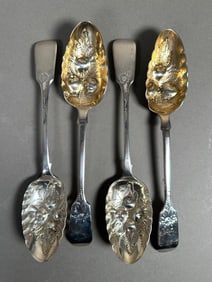 Four English Sterling Silver Berry Spoons