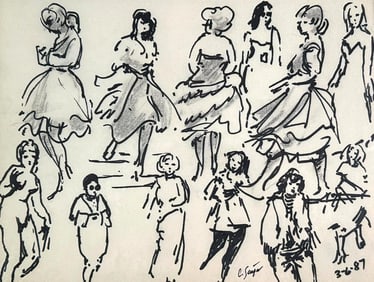Clyde Singer Ink Drawing, Girls, Girls, Girls