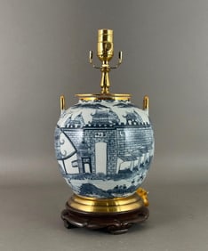 Chinese Blue and White Porcelain Vase Fitted as Table Lamp
