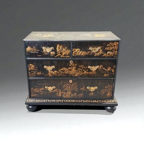 Baker Furniture William and Mary Style Chinoiserie Lacquered Chest of Drawers