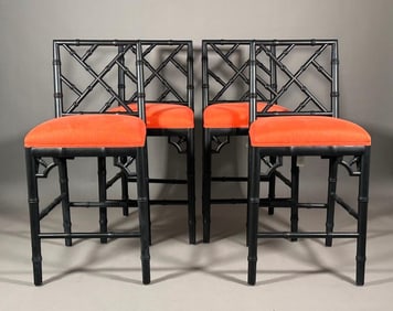 Four Ebonized Faux Bamboo Bar Stools