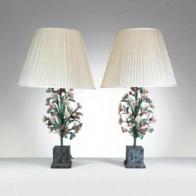 A Pair of Floral Bouquet Tole Table Lamps