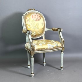 Louis XVI Style Miniature Gray Painted Fauteuil, Modern