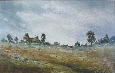 Hiram Peabody Flagg Watercolor, Hay Cart in a Landscape