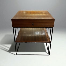 Walnut and Metal One Drawer Stand, Modern