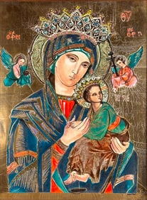 Thelma Frazier Winter Enamel on Steel Plaque, "Our Lady of Perpetual Help"