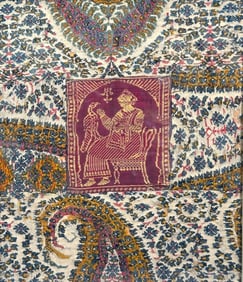 Antique Indian Kashmir Woven Wool and Silk Textile Fragment