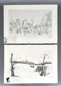 Peter Takal, Two Print Club of Cleveland Etchings, "City Roofs" and "Trees and Fields"