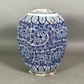 Dutch Delft Pottery Blue and White Jar, 18thc.