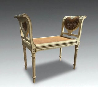 Louis XVI Style Painted Wood Caned Window Seat