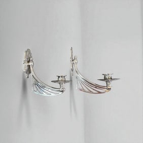 Pair of Art Deco Period Nickel Plated Single Light Wall Sconces