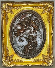 19thc. Style Framed Bronze Relief Plaque