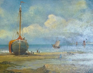 Framed Oil Painting, Signed Sevec, Fishing Boats