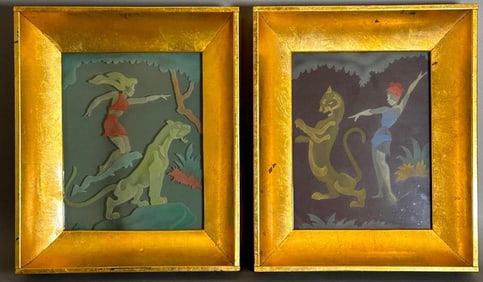 Pair of Acid Etched Glass Framed Panels