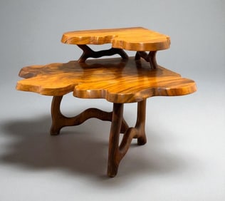 Two Tiered Live-Edge Wood Table, ca. 1960's