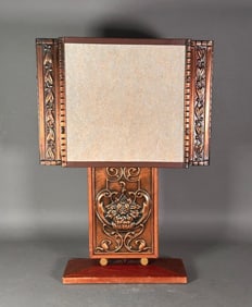 Art Deco Carved Wood and Copper Table Lamp