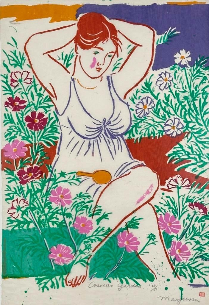 Mayumi Oda Woodcut "Cosmos Garden"