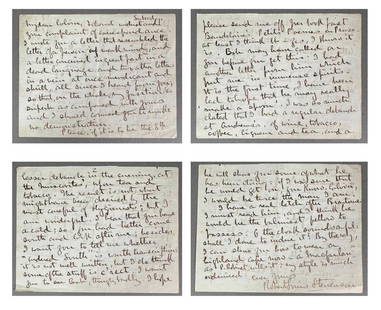 Robert Louis Stevenson Autographed Letter to Sidney Colvin, Menton France, 1874: Robert Louis Stevenson Autographed Letter to Sidney Colvin, Menton France, 1874 "Ordered South". Autographed letter signed "Robert Louis Stevenson" to Sidney Colvin, four pages, 16mo. (Menton, March?