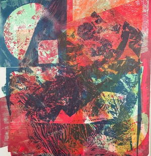 Sam Gilliam Screenprint "Friends of I.J. E. ": Sam Gilliam (American 1933-2022) "Friends of I.J.E., " 1982, screenprint on paper, signed and dated in pencil lower right, titled lower center, float mounted in frame. Provenance: Acquired directly