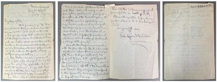 Autographed Letter to his Father by Robert Louis Stevenson, Paris, 1877