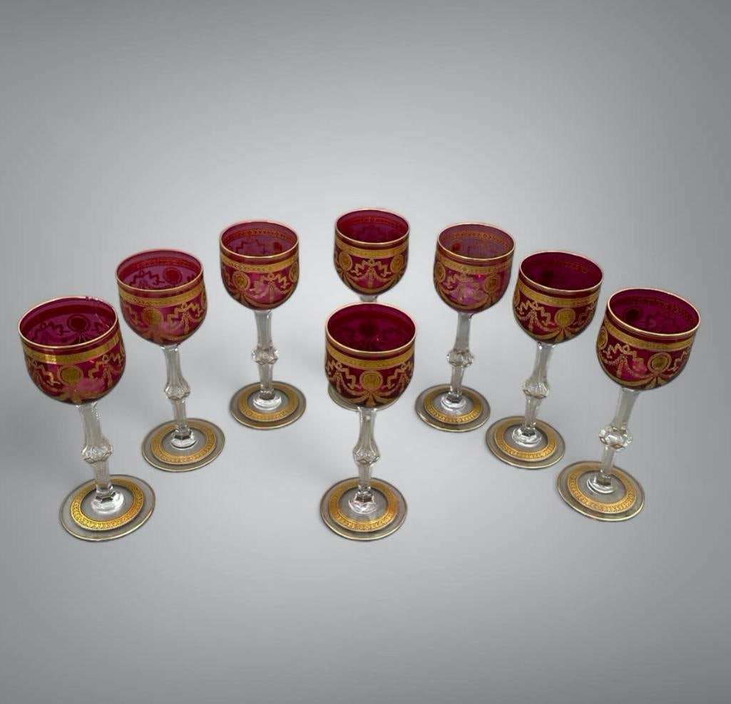 Seven St. Louis "Congress" Pattern Cranberry Colored Glass Wines (1 of 10)