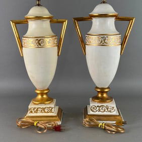Pair of White Painted and Gilded Wood Table Lamps, Brunschwig & Fils