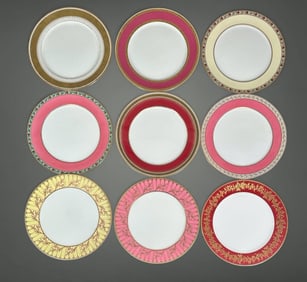 Set of Nine Dinner Plates of Varying Associated Patterns